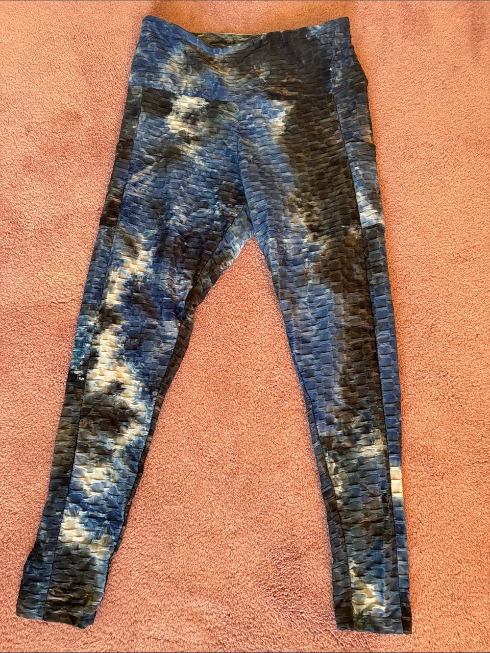 Blue Tie-Dye Textured Leggings Size Large